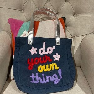Cat & Jack denim tote bag with silver handles